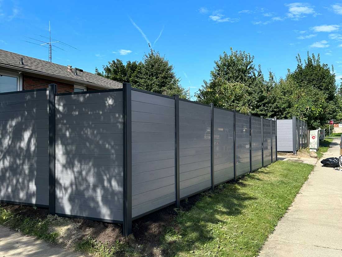 Horizontal Grey Vinyl Fence Panels-Vinyl Fence-Vinyl Privacy Fence Installed in Bolton