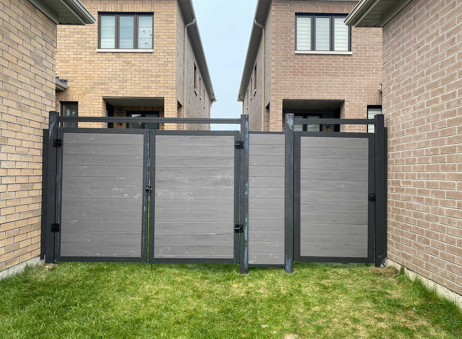 Aluminum Vinyl Fence and Vinyl Gates-Grey Vinyl Fence with Aluminum Post and Aluminum Frame installed in Markham