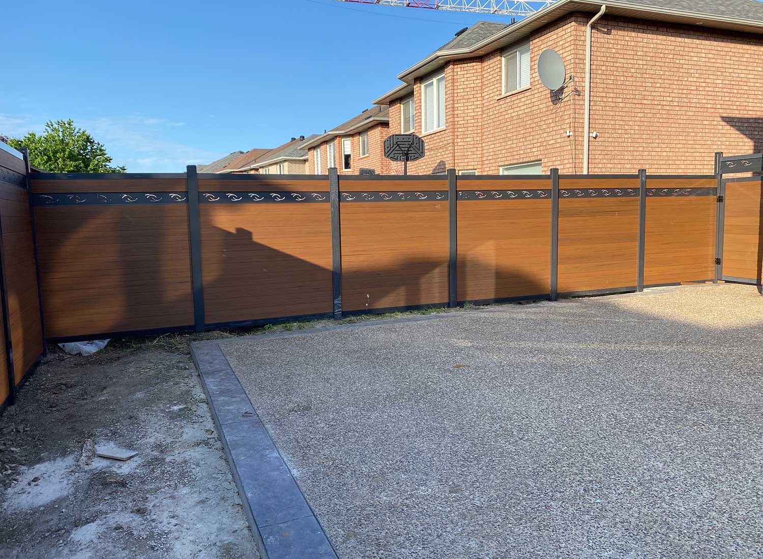 Composite Fence Panels-Full Privacy Composite Woodgrain Privacy Fence with Latice Installed in Brampton